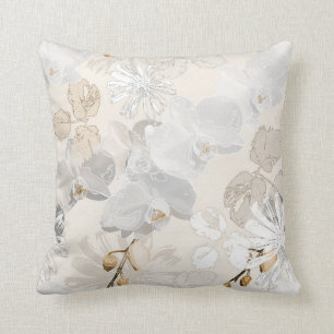 Coussin Orchidées blanches sur une crème légère