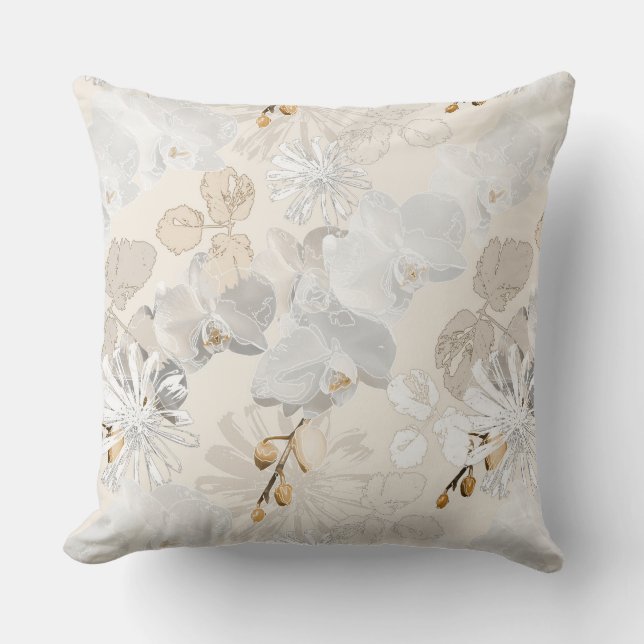 Coussin Orchidées blanches sur une crème légère (Recto)