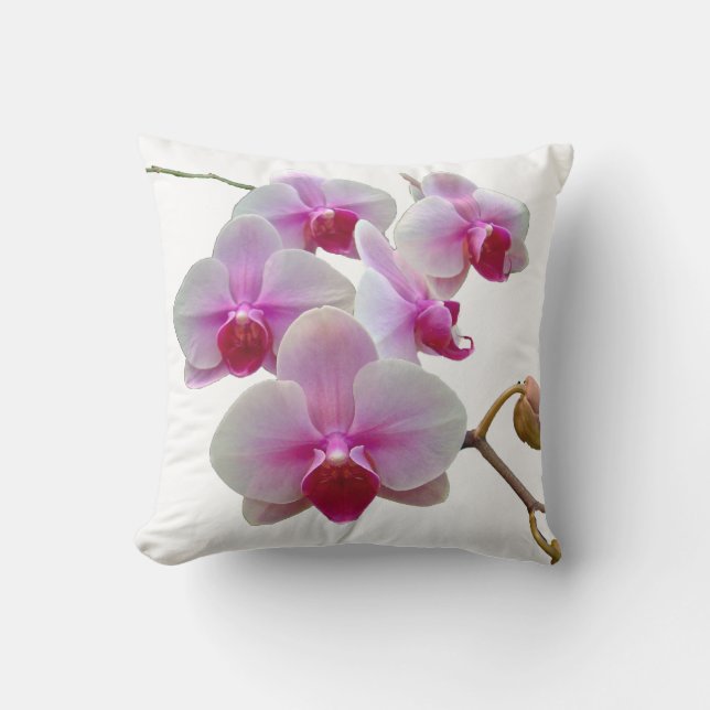 Coussin Orchidées de mite roses sur le blanc - (Recto)