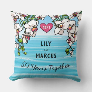 Coussin Orchidées de plage tropicale du 50e anniversaire