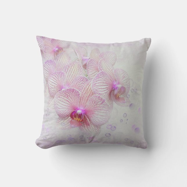 Coussin orchidées et bulles roses (Recto)
