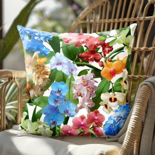 Coussin Orchidées florales tropicales Été coloré