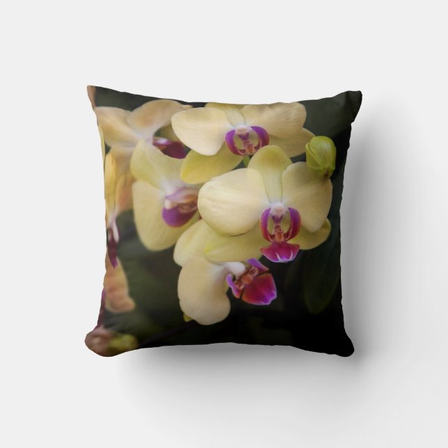 Coussin Orchidées roses et jaunes (Recto)