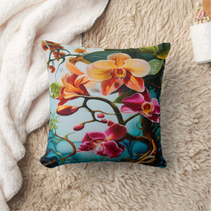 Coussin Orchidées vibrantes fleurissant dans le paradis tr