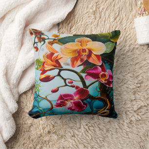 Coussin Orchidées violettes vives contre Arrière - plan co