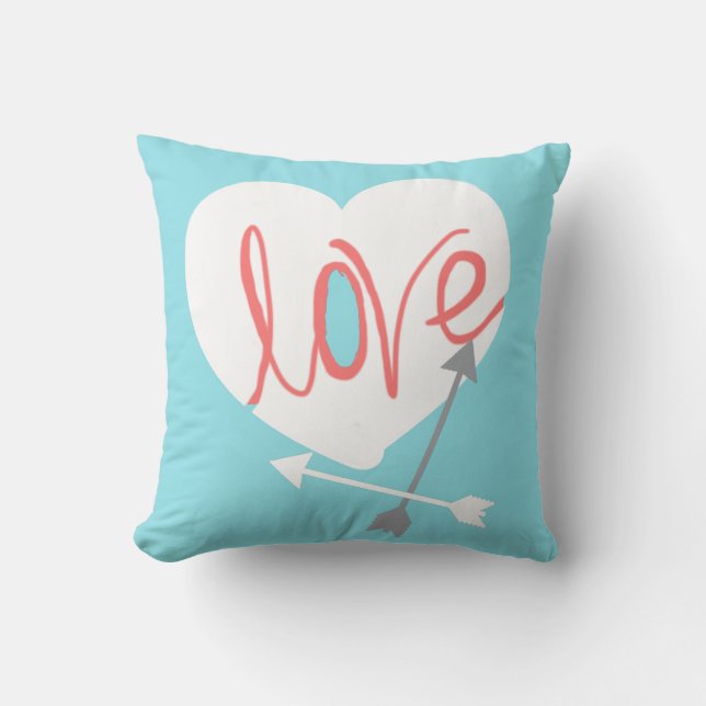 Coussin Oreiller à flèches Cœur Amour Corail (Recto)