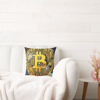 Coussin "Oreiller à lancer brodé du logo Bitcoin - Cryptoc