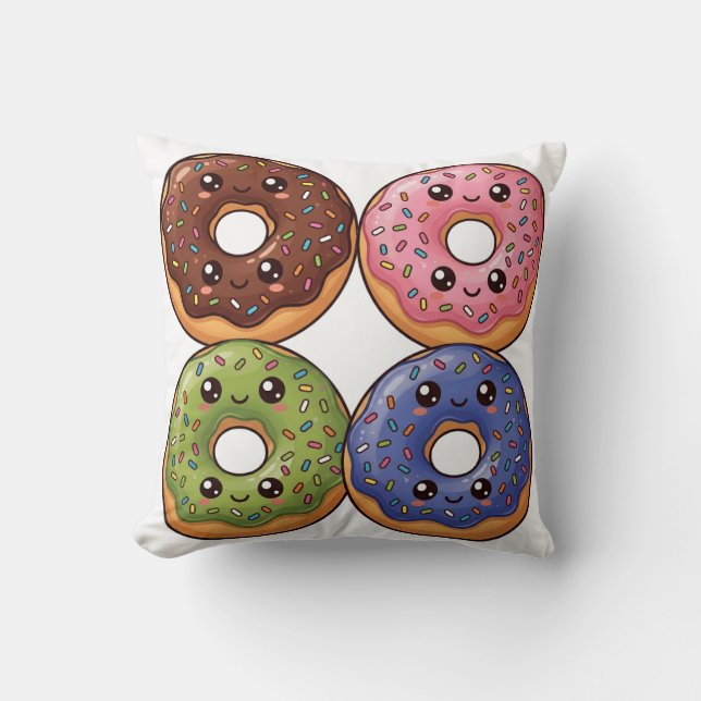Coussin Oreiller Donuts Glacés Pop Art Kawaii (Recto)