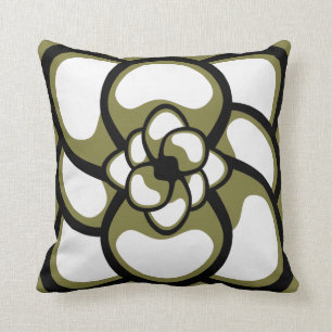 Coussin Oreiller, Fleur Abstraite 3, Noir d'olive