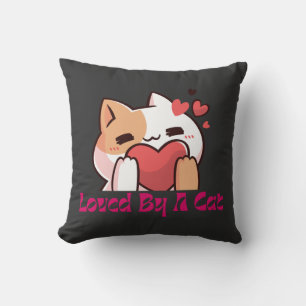 Coussin "Oreiller jeté noir Kawaii chat aimé par un chat"