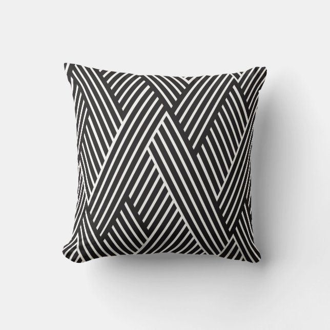 Coussin Oreiller Lignes Croisées Noir (Recto)