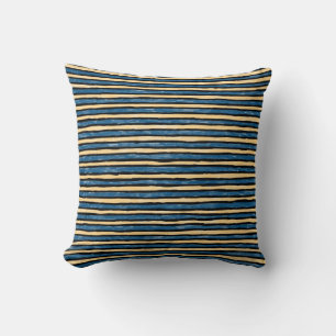 Coussin Oreiller, rayures peintes, bleu et jaune