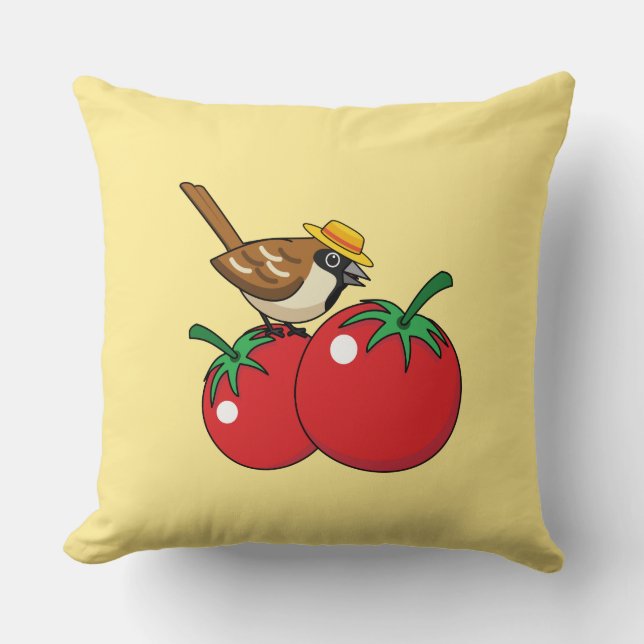 Coussin Organic lover Sparrow Eating Red Tomato (Recto)