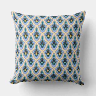 Coussin Oriental Blue Jaune Marocain Arabe Tracery Art