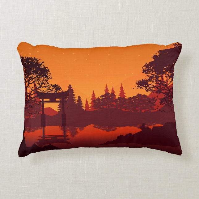 Coussin oriental d'accent de coucher du soleil (Devant)