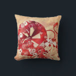 Coussin Oriental Design in Red, Maroon, and Cream Pillow<br><div class="desc">Detailed Oriental design in red, rust and cream. Flowers and ribbons.</div>