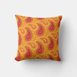 Coussin Oriental Orange Perse Motif Paisley