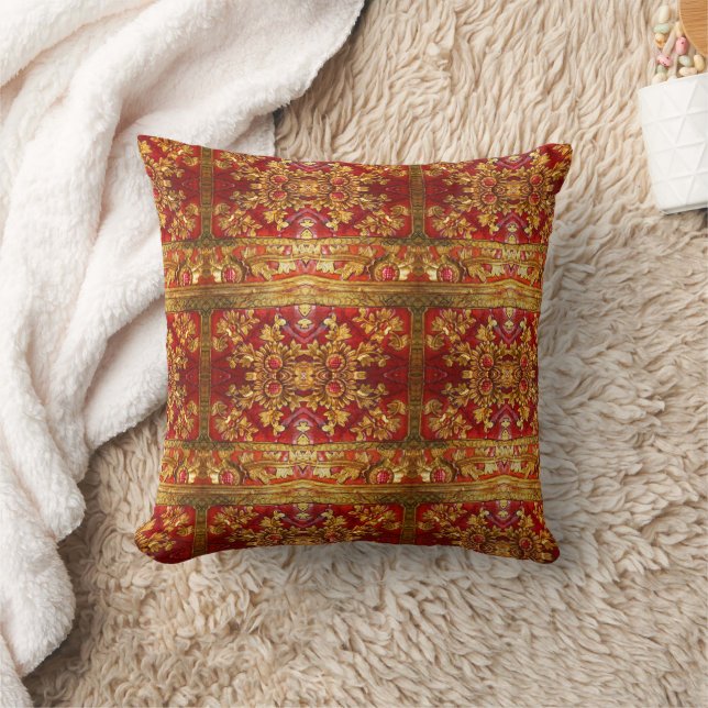Coussin Oriental Red et Gold Wood Carving (Couverture)