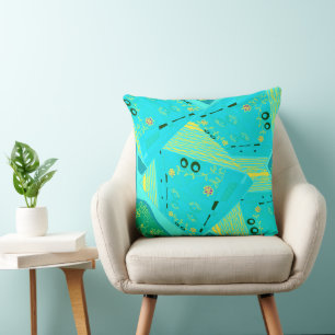 Coussin Origami Chintz (L) Turquoise Jaune Turquoise