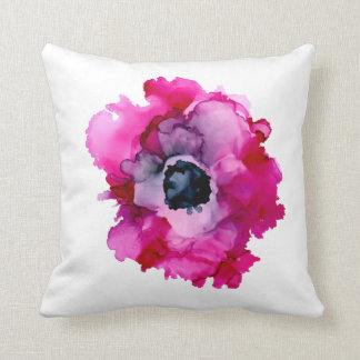 Coussin ORIGINAL rose pivoine peint à la main blanc/marine