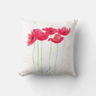 Coussin Originale Aquarelle Rouge Poppies Jardin Fleur