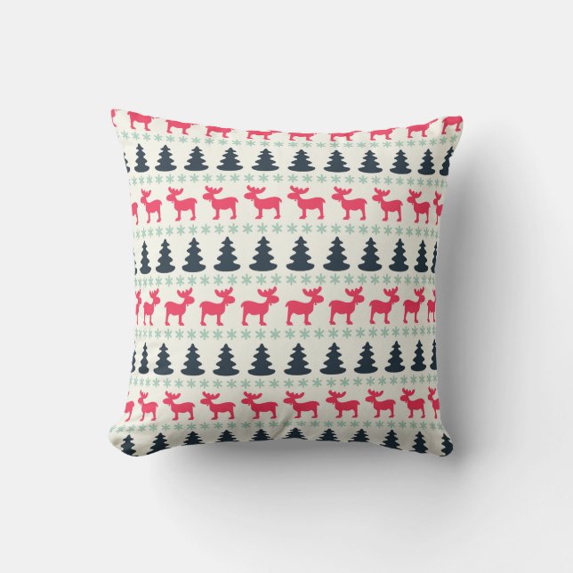 Coussin Orignal et arbres de Noël rustiques chic de campag (Recto)