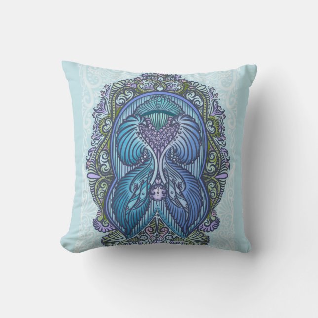 Coussin Ornat bleu et design Mandala Turquoise (Recto)