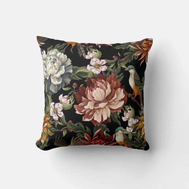 Coussin Ornat Vintages, Roses, Oiseaux. (Recto)