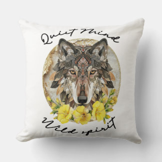 Coussin Ornate Boho Wolf with Yellow Flowers