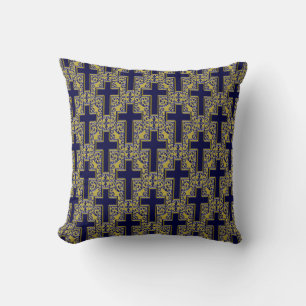 Coussin Ornate Cross-24 Bleu et Or