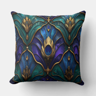 Coussin Ornate Royal Peacock & Gold Luxury Pillow