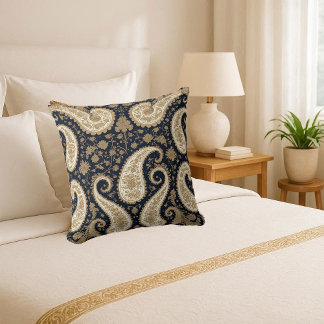 Coussin Orné Classique Persan Paisley Luxe Or Vintage