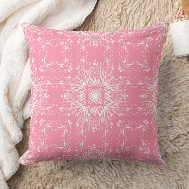 Coussin Ornement botanique floral rose et blanc (Couverture)