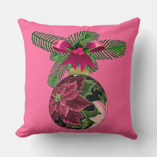 Coussin Ornement Bourgogne Poinsettia Rétro 50