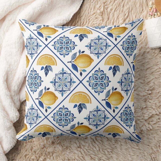 Coussin Ornement brodé lisse citron (Couverture)