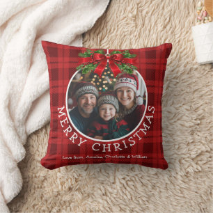 Coussin Ornement de boule de Noël Photo Red Buffalo Plaid