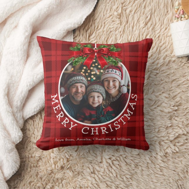 Coussin Ornement de boule de Noël Photo Red Buffalo Plaid (Couverture)