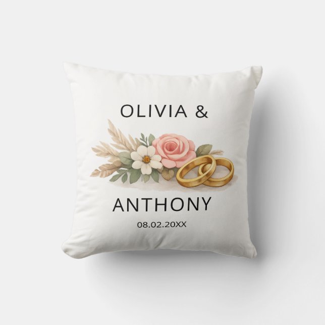 Coussin Ornement de mariage à fleurs rose rose bohème rust (Recto)