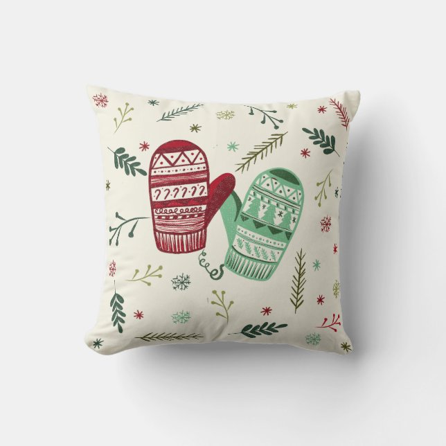 Coussin Ornement de mitaines de Noël (Recto)