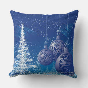 Coussin Ornement de Noël bleu et blanc et arbre de Noël