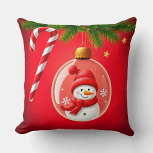 Coussin Ornement de Noël festif avec bonhomme de neige
