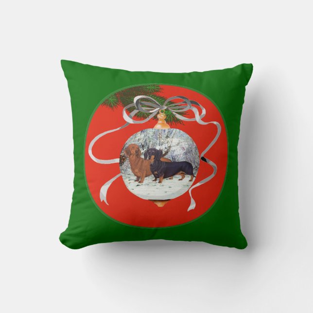 Coussin Ornement de Noël pour Dachshunds (Recto)