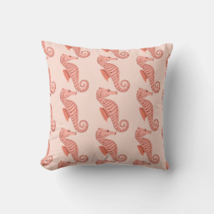 Coussin Ornement de seahorse doodle : arrière - plan rose.