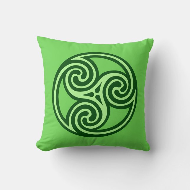 Coussin Ornement de Triskele celtique, chaux et vert foncé (Recto)
