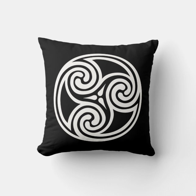 Coussin Ornement de Triskele celtique, noir et blanc (Recto)