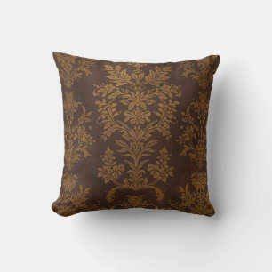 Coussin Ornement Doré Marron Classique, Vintage