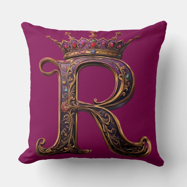 Coussin Ornement doré 'R' orné de diamants (Recto)