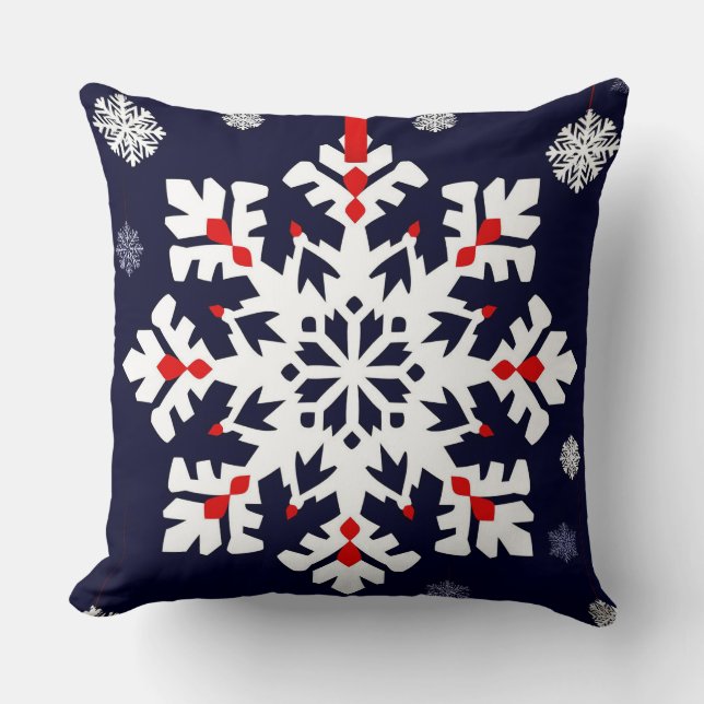 Coussin Ornement Élégant Flocon de Neige Blanc (Recto)