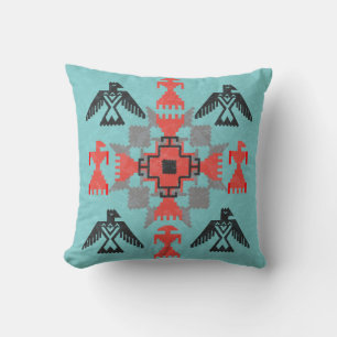 Coussin Ornement ethnique de style navajo avec oiseaux et