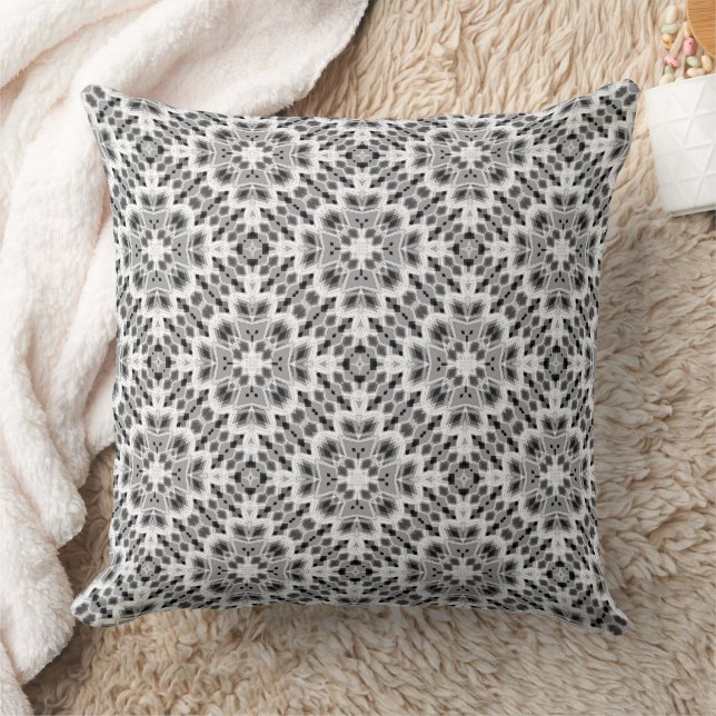 Coussin Ornement ethnique géométrique noir et blanc (Couverture)